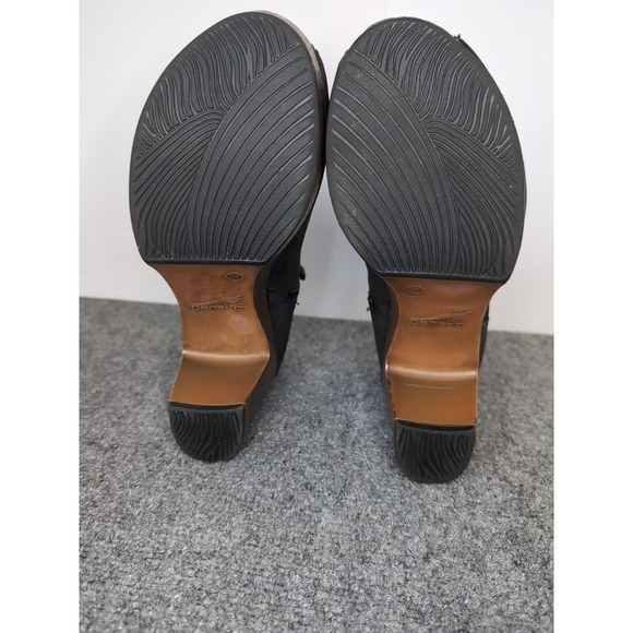 Dansko Delphina Bootie Sz 9 US / 39 Peep-Toe Platform Leather‎ Black Suede Heels - Picture 7 of 9